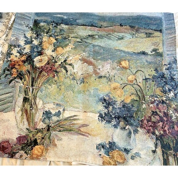 Italian Tapestry Wall Art Hanging Decor Tuscany Floral Signed Allayn Stevens - Picture 3 of 11